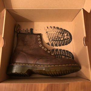 Dr Martens Brown work boots in box
